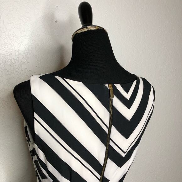 Cache black white chevron peplum belted sleeveless sheath dress size 6 NWOT - Picture 11 of 16